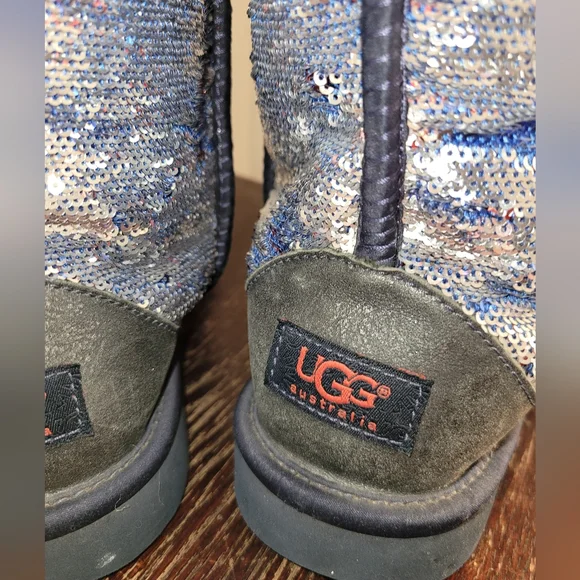 Limited edition Ugg blue orange sequin sheeling leather boots sz 7 - Picture 4 of 12
